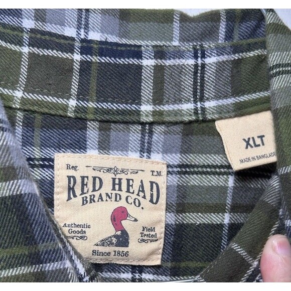 Red Head Brand Men’s Plaid Long Sleeve Button Up Shirt Green Size XLT - Picture 4 of 7